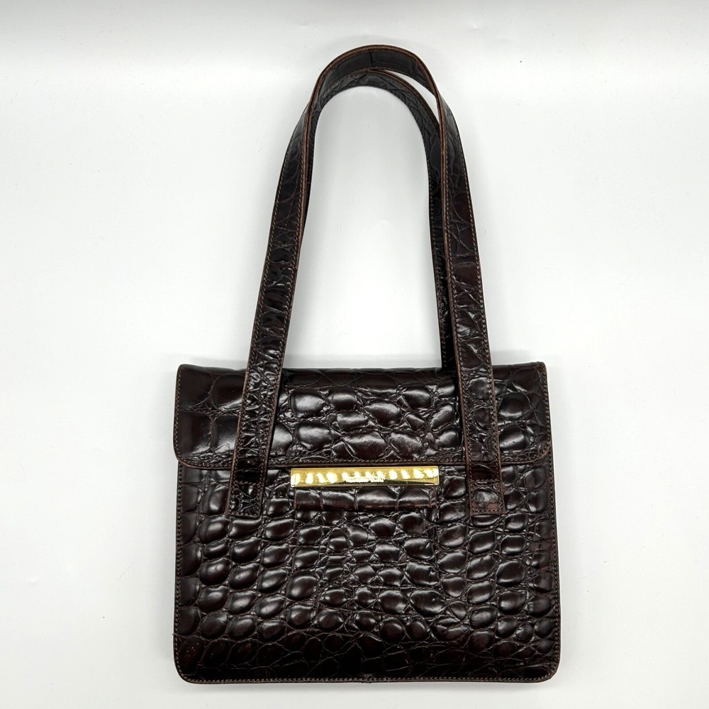 Francesco Biasia Italy Leather Croc Embossed Handbag Shoulder Bag Brown Vintage